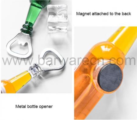 Apribottiglie a forma di birra acrilica con magnete per frigorifero 