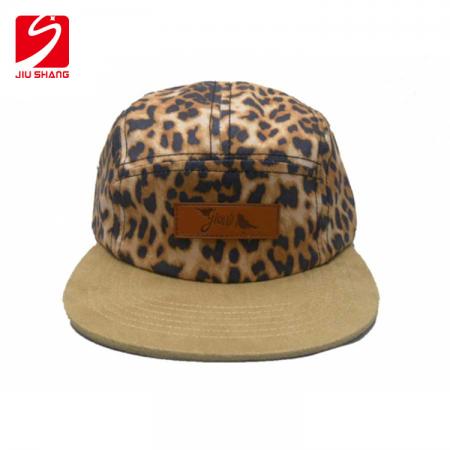 popolare cappello snapback in cotone naturale a 5 pannelli con patch lether 