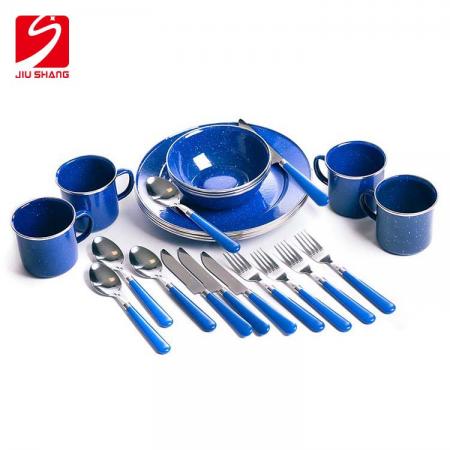 stansport - set di stoviglie in smalto deluxe 24 pezzi: piatti, ciotole, tazze e utensili di stansport 