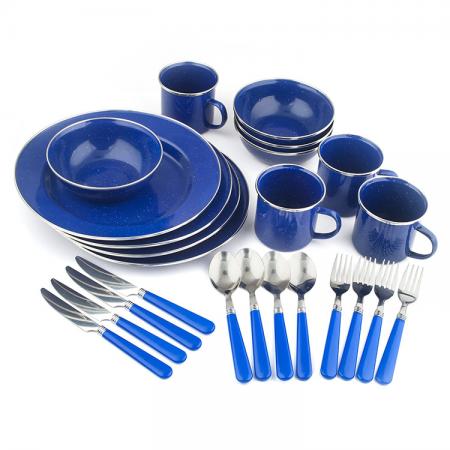 stansport - set di stoviglie in smalto deluxe 24 pezzi: piatti, ciotole, tazze e utensili di stansport 